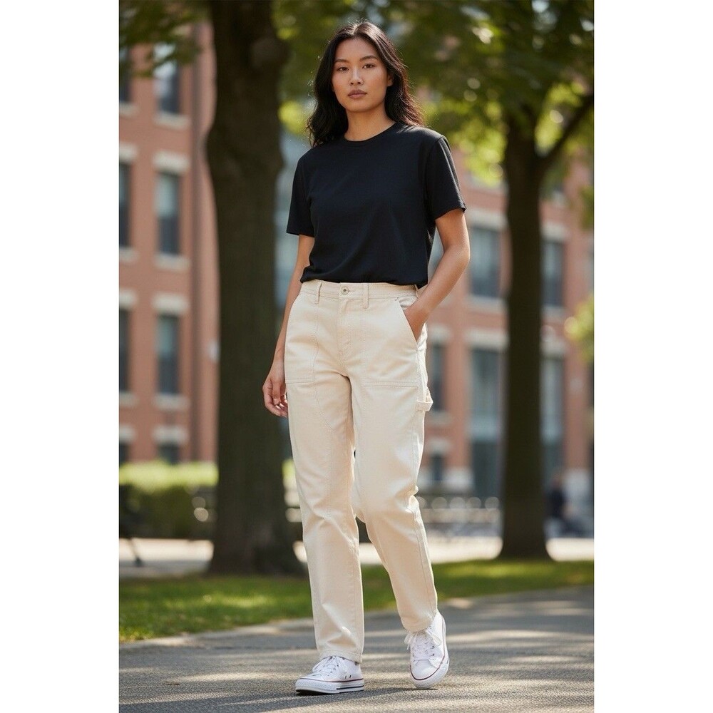 BP Women’s Peach Colored cargo Pants Straight Leg Seam Details Size S Easter